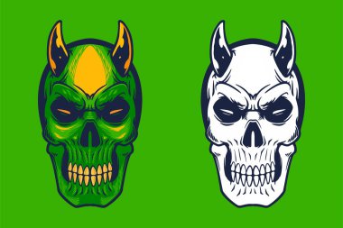 green skull with small horn head mascot vector illustration cartoon style