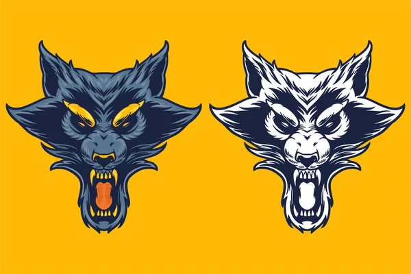 Blue Wolf Head Mascot Poster Vector Illustration Cartoon Style — ストックベクタ