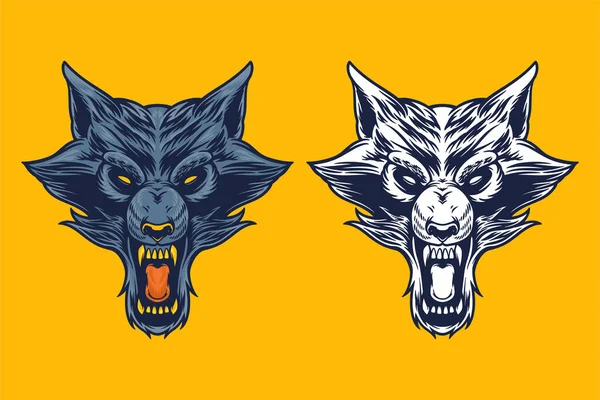 Blue Wolf Head Mascot Poster Vector Illustration Cartoon Style — ストックベクタ