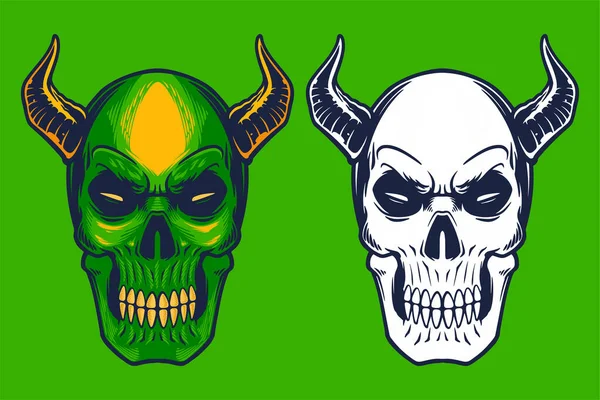 Green Skull Long Horn Head Mascot Vector Illustration Cartoon Style — Wektor stockowy