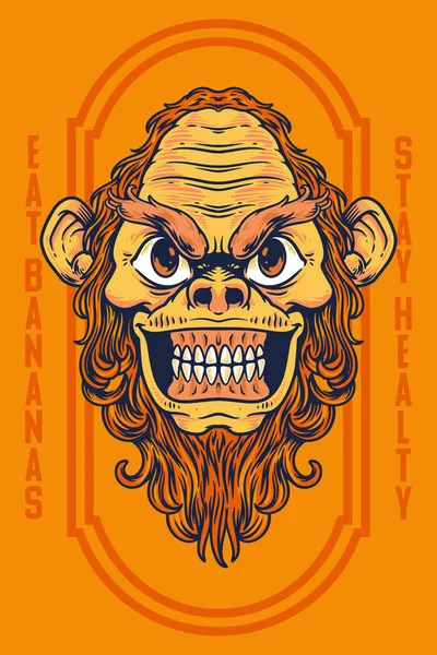 Orangutan Head Mascot Poster Vector Illustration Cartoon Style — Vettoriale Stock