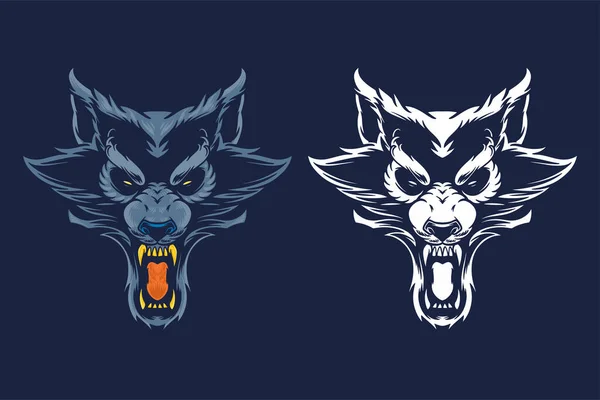 Blue Wolf Head Mascot Poster Vector Illustration Cartoon Style — ストックベクタ