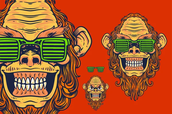 Orangutan Head Glasses Mascot Vector Illustration Cartoon Style — Vector de stock