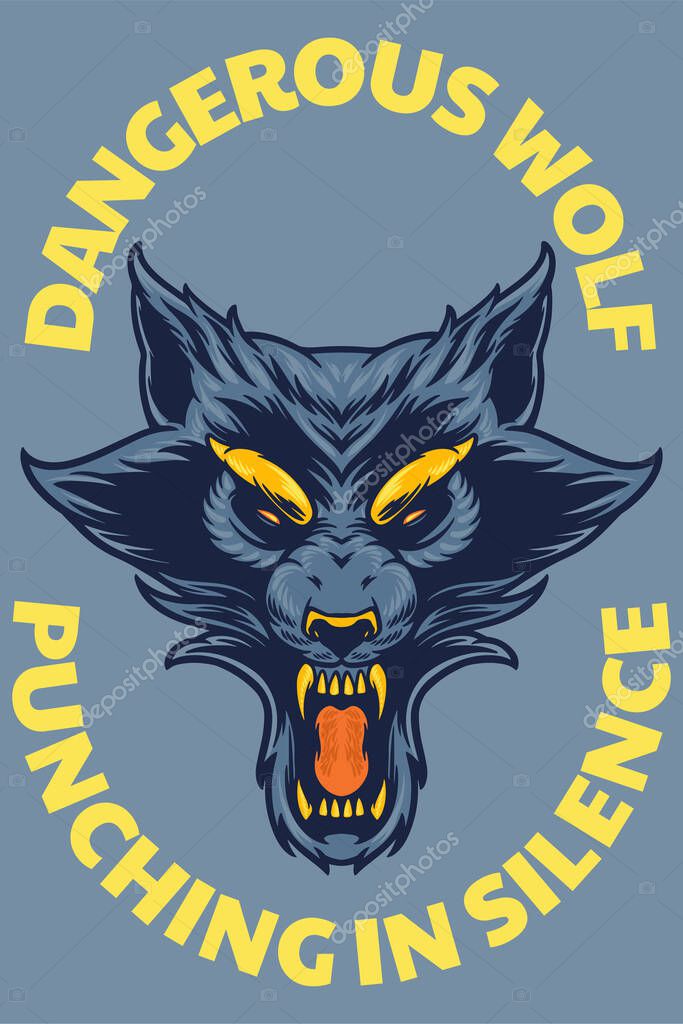 Blue wolf head mascot poster vector illustration cartoon style