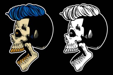 hand drawn skull head with cool hair and open mouth vector illustration