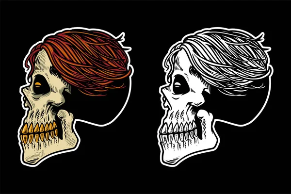 Hand Drawn Skull Head Cool Hair Vector Illustration — Archivo Imágenes Vectoriales