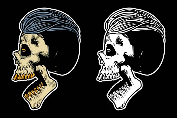 Hand Drawn Skull Head Cool Hair Open Mouth Vector Illustration — Stockvektor