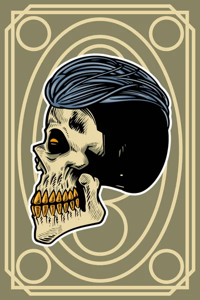 Hand Drawn Skull Head Cool Hair Card Illustration — Stockový vektor