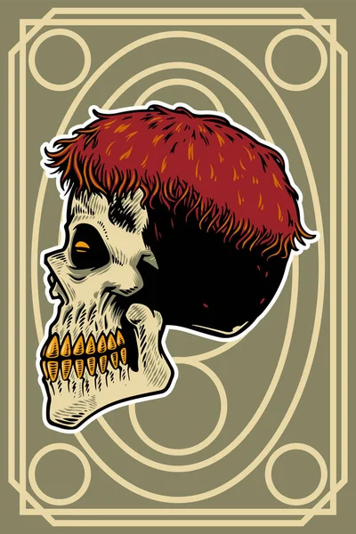 Hand Drawn Skull Head Cool Hair Card Illustration — Stockvector