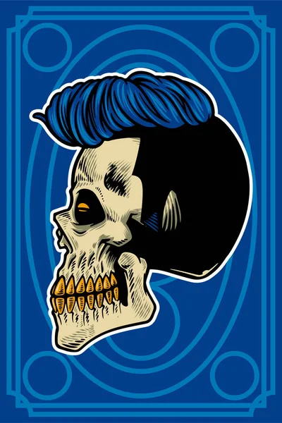 Hand Drawn Skull Head Cool Hair Card Illustration — Stockvector