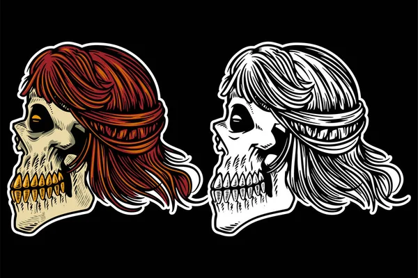Hand Drawn Skull Head Cool Hair Vector Illustration — Stockvector