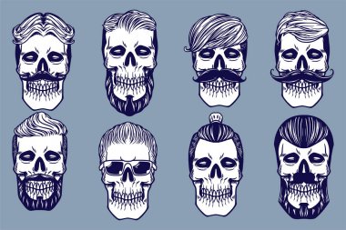 various skull's hair vector illustration set monochrome style