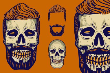 skull head with hair and mustache vector illustration