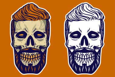 skull head with hair and mustache vector illustration