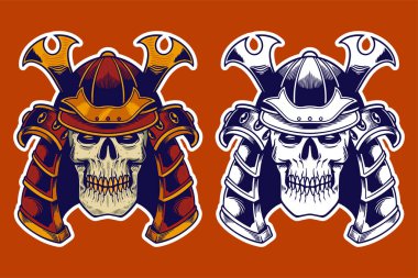 skull head wear samurai helmet vector illustration