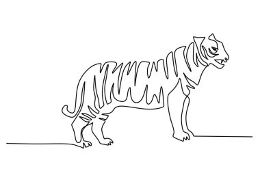 One continuous single line hand drawing of international tiger day with big tiger isolated on white background.