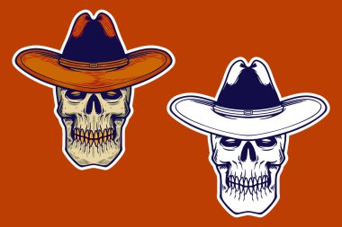 skull head with cowboy hat vector illustration