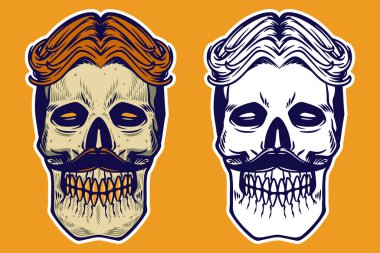 skull head with hair and mustache vector illustration