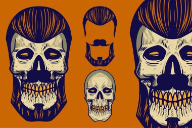 skull head with hair and beard vector illustration