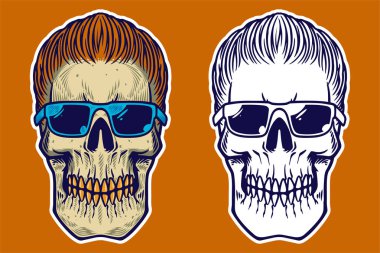 skull head with hair and glasses vector illustration