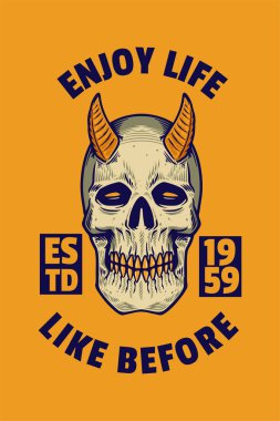 skull head with horn card poster vector illustration