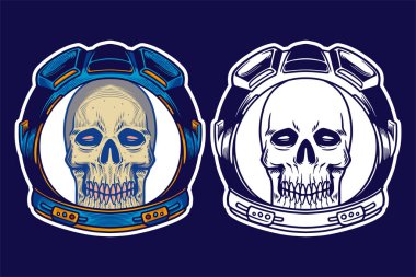 skull head wear astronaut helmet vector illustration