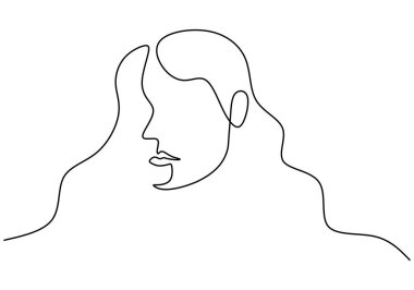 One continuous single line hand drawing of beautiful woman isolated on white background.