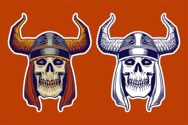 skull head wear viking helmet vector illustration
