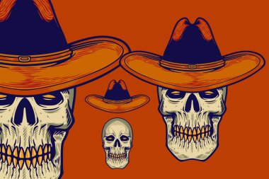 skull head with cowboy hat vector illustration