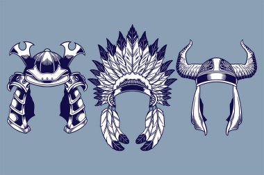 various headdress vector illustration set monochrome style