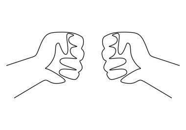 One continuous single line hand drawing of hand punch isolated on white background.