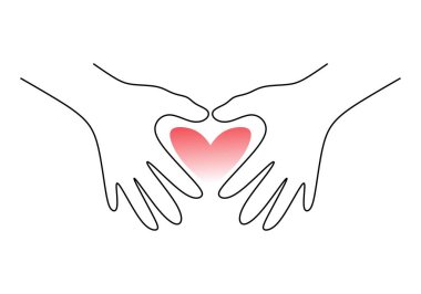 One continuous single line hand drawing of two hands with love symbol isolated on white background.