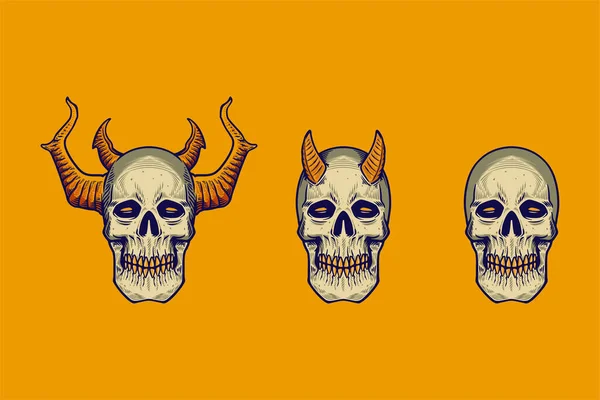 Various Skull Horn Vector Illustration Set Cartoon Style — Vetor de Stock