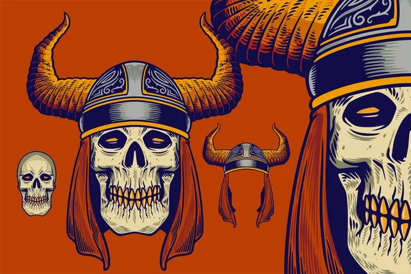 Skull Head Wear Viking Helmet Vector Illustration — Stockvector