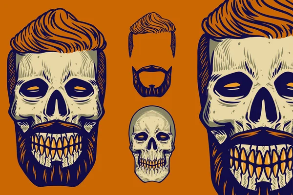 skull head with hair and mustache vector illustration