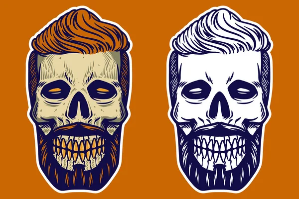 skull head with hair and mustache vector illustration