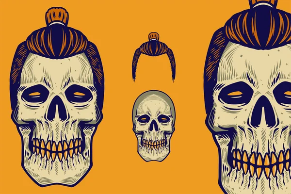 Skull Head Hair Vector Illustration — Vector de stock