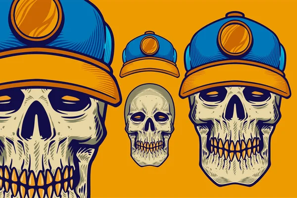 Skull Head Wear Hat Card Poster Vector Illustration — Stockvektor