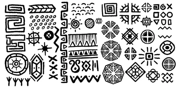 Hand drawn set of indian tribal drawing isolated on white background.