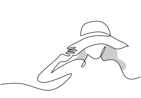 One Continuous Single Line Hand Drawing Beautiful Woman Hat Isolated — Stockový vektor