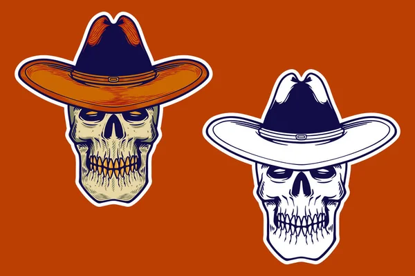 skull head with cowboy hat vector illustration
