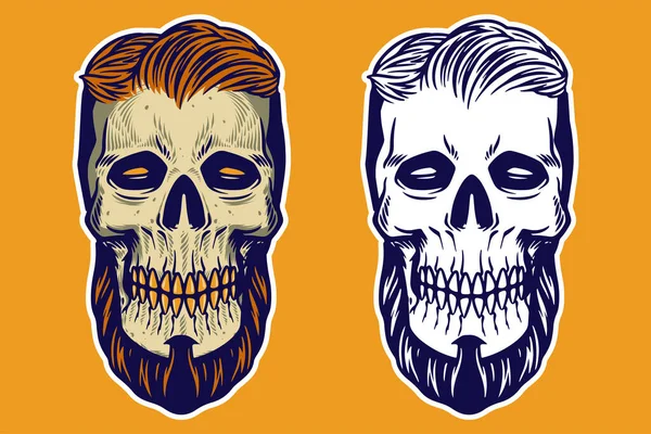 Skull Head Hair Beard Vector Illustration — Stockvektor