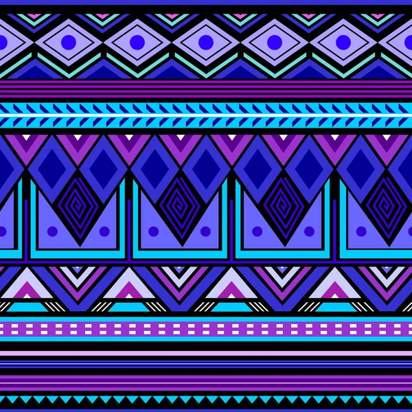 Geometric Tribal Ethnic Seamless Pattern Blue Dominant Color — Image vectorielle