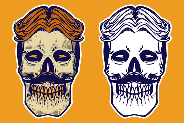 Skull Head Hair Mustache Vector Illustration — Vector de stock
