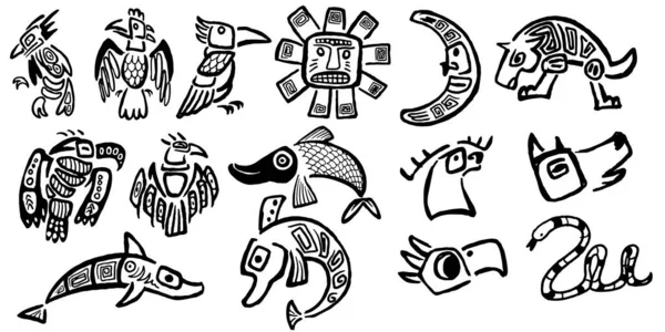 Fifteen Hand drawn set of africa tribal animal isolated on white background.