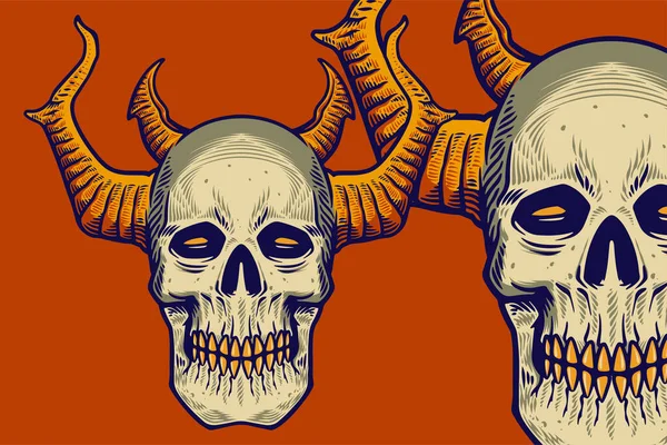 Skull Head Long Horn Card Poster Vector Illustration — Stockvektor