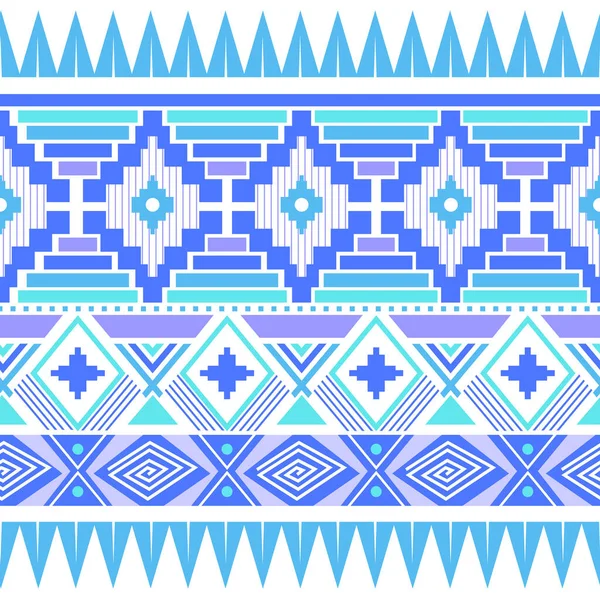 Geometric Tribal Ethnic Seamless Pattern Blue Dominant Color — Stok Vektör