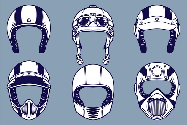 various helmet vector illustration set monochrome style