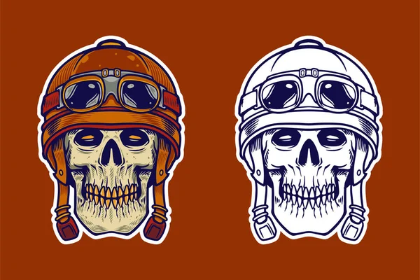 Skull Head Wear Helmet Vector Illustration — Vetor de Stock