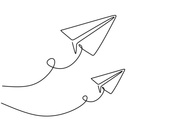 One Continuous Single Line Hand Drawing Two Paper Airplane Isolated — Image vectorielle